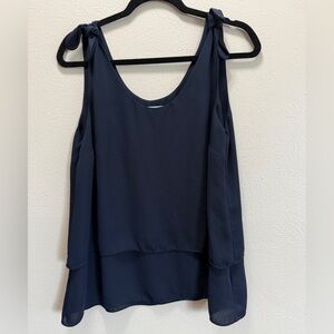 CeCe Sleeveless Blouse Shoulder Bow Chiffon Flowy Double Layer Tank Top Medium